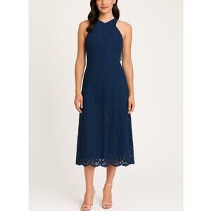 Sam Edelman Navy Blue Floral Lace Halter Midi Dress Size 2 NWT